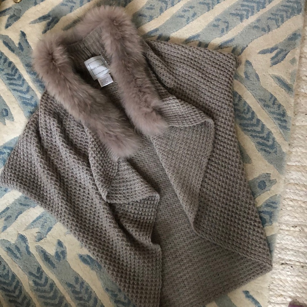 Linda Richards Genuine Fur Trim Drape Sweater